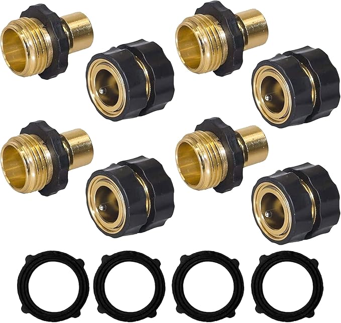 Hourleey Garden Hose Quick Connector, 3/4 Inch Male and Female Garden Hose Fitting Quick Connector (4 Set)