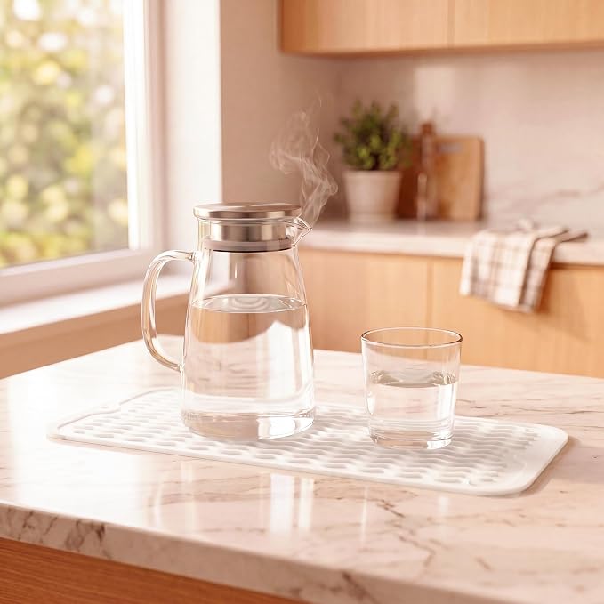 MicoYang Silicone Dish Drying Mat for Multiple Usage,Easy clean,Eco-friendly,Heat-resistant Silicone Mat for Kitchen Counter,Sink,Bar,Bottle,or Cup White M 17 inches x 6 inches