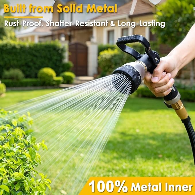 FANHAO Fireman Style Water Hose Nozzle Heavy Duty Metal, 8 Spray Patterns | Large Lever Control, Non-Slip Ergonomic Grip, High Pressure, Rustproof Leakproof Garden Hose Sprayer for Garden, Car & Pet