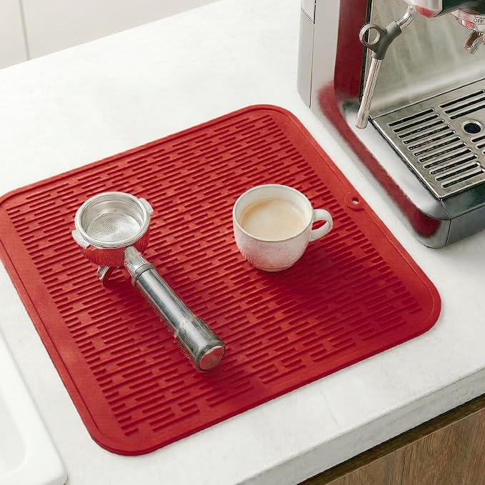 MicoYang Silicone Dish Drying Mat for Multiple Usage,Easy clean,Eco-friendly,Heat-resistant Silicone Mat for Kitchen Counter or Sink,Refrigerator or Drawer Liner Red XL 18 inches x 16 inches