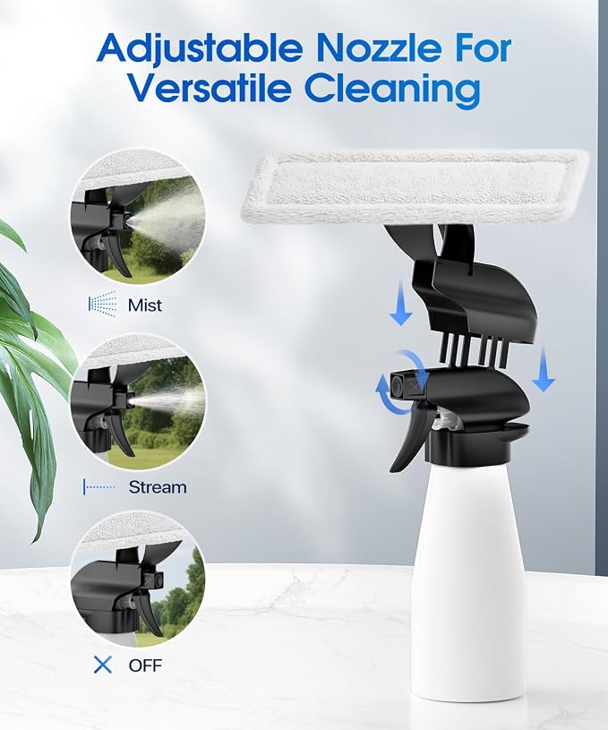 Window Vacuum Squeegee Cordless, 3-in-1 Electric Window Cleaner Tool with Spray & Microfiber Pad, Streak-Free 2200Pa Suction for Glass, Shower Doors, Mirrors, Tiles and Car Windows