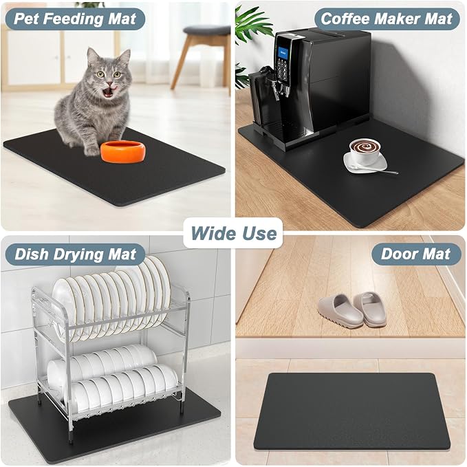 Rnivvi Coffee Mat, 12" x 19" Coffee Bar Mats for Espresso Machine Station Accessories and Organizer, Hide Stain Rubber Backed Absorbent Dish Drying Pad for Kitchen Counter, Cute Bar Decor Pad, Black