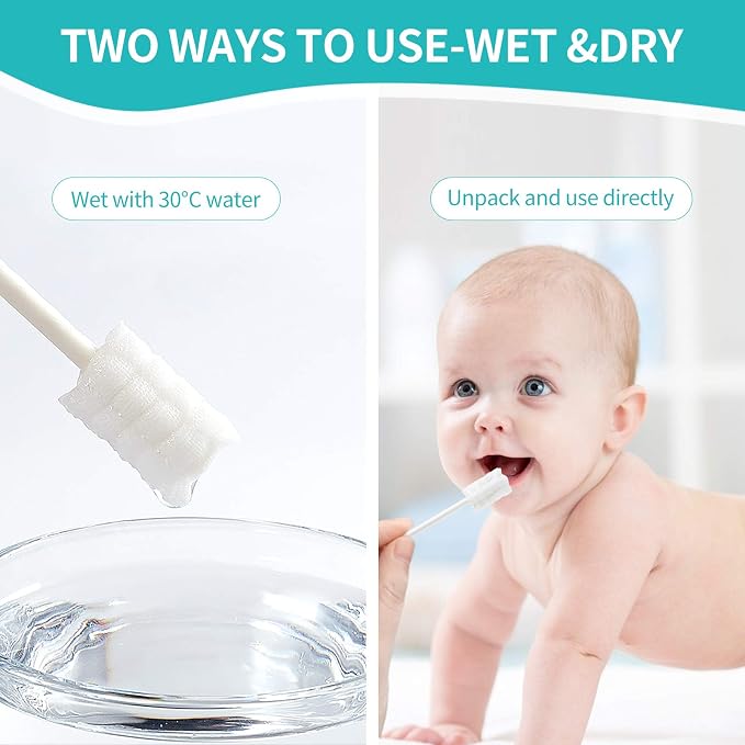 dearlomum 48PCS Baby Tongue Cleaner Newborn Toothbrush | Disposable Infant Clean Mouth,Gauze Gum Cleaner Baby Oral Cleaning Stick Dental Care for 0-36 Month