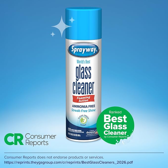 Sprayway Glass Cleaner Foaming Aerosol Spray, 15oz, Pack of 6 | Ammonia-Free, Streakless, Fast-Acting | Cleans & Polishes Glass Surfaces | Fresh Scent, Removes Fingerprints, Dust, Dirt, Smoke Film