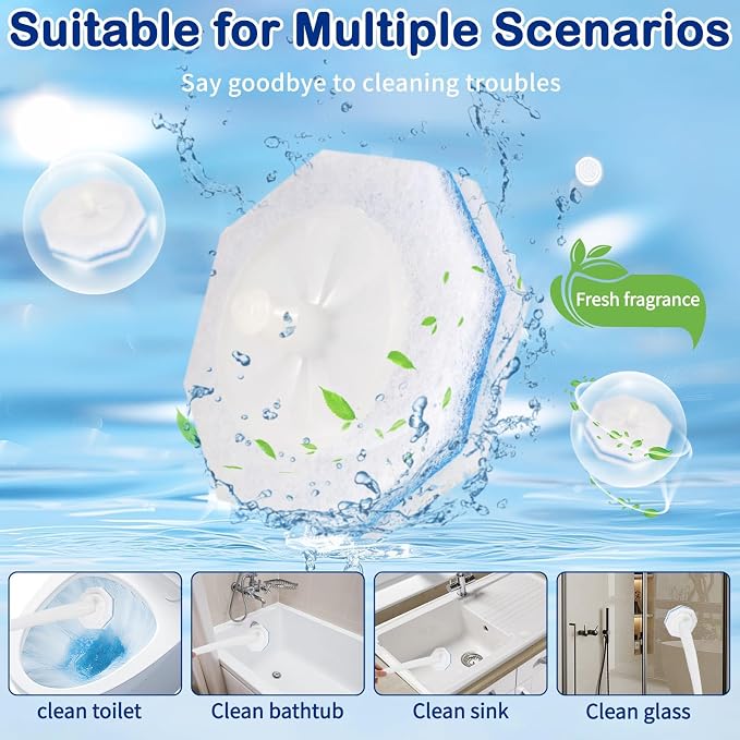 60 Count Disposable Toilet Brush Refill Heads, Sturdy Non-Shed Replacement Pads with Fresh Fragrance