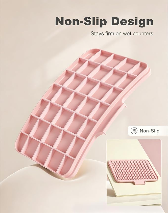 Rnivvi Silicone Dish Drying Mat for Kitchen Counter, 16 x 12" Drainer Pad with Drainage Spout, Easy Clean Dish Rack Mat for Dishes, Non-Slip Countertop Protector Heat Resistant Trivet, Utensils, Pink