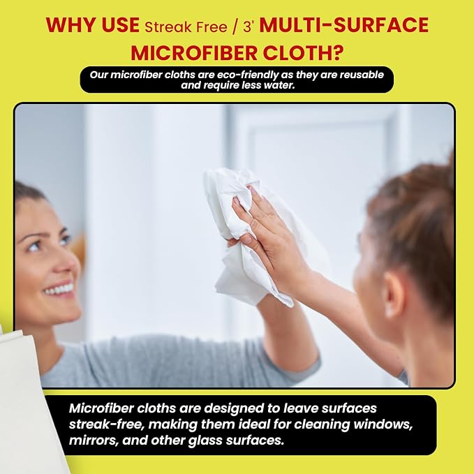 Streak Free/3 Microfiber Glass Cleaning Cloth, 6 Pack, Lint Free & Reusable