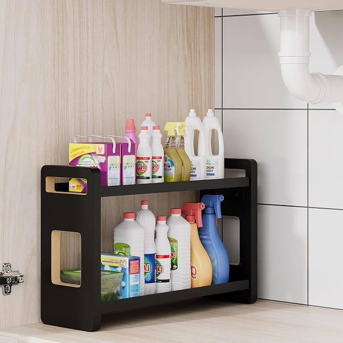 Bathroom Counter Organizer,Bathroom Counter Shelf,Bathroom Organizers,Under Sink Organizer,Cologne Organizer for Men,Colognes Stand,Cologne Cabinet,Vanity Shelf(Black 2 Tier)