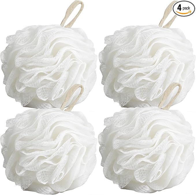 Chuya Bath Sponges Loofahs 70g Large Size White 4 Pack,Shower Sponge Exfoliating Cleaning Bath Loofa Body Scrubber Balls for Women Men Children Washing