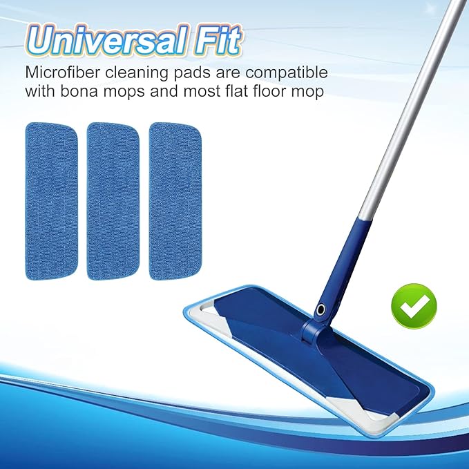 3 Pack Microfiber Mop Pads Replacement for Wet/Dry Mops Floor Cleaning Reusable Mopping Pads Refills for Spray Mops Compatible with Bona Floors Care System and Any Microfiber Flat Spray Mop