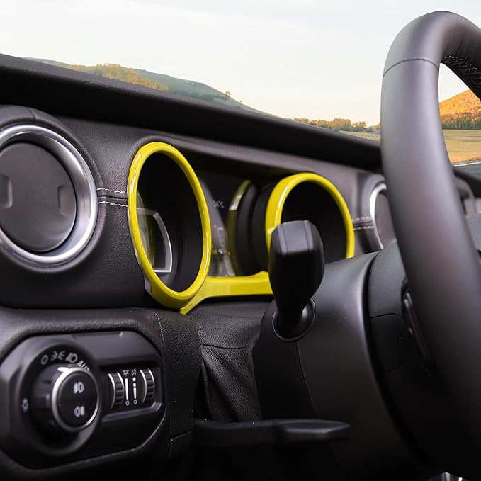 RT-TCZ for Jeep JL Dashboard Instrument Panel Gauges Trim Ring Cover for Jeep Wrangler JL JLU Gladiator JT 2018-2023 Yellow Interior Accessories 3pcs
