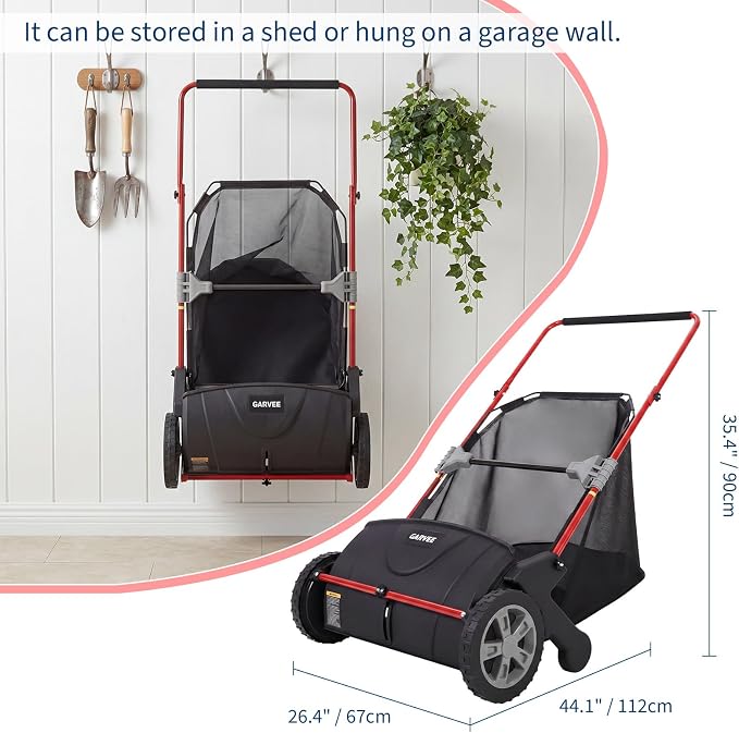 21 Inch Push Lawn Sweeper, Walk Behind Leaf Collector with Large 103L Hopper Bag, Heavy Duty Manual Yard Sweeper for Grass Clippings, Leaves, and Debris, Adjustable Height Sweeping Brush