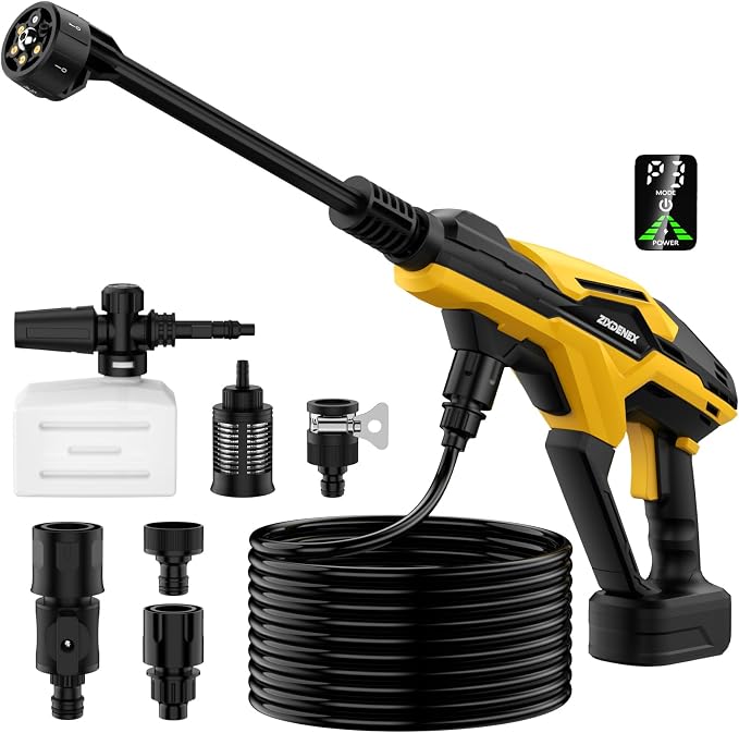 Cordless Portable Washer for Dewalt 20V Battery, 800 PSI Portable Handheld Washer with Brushless Motor, 6-in-1 Nozzle, 3 Level Adjustable for Car Yard Fence Wall Clean (Battery Not Included)