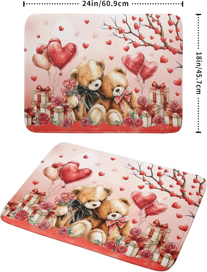 Holiday Microfiber Dish Drying Mat 18 X 24 in Valentines Day Bear Red Decorative Kitchen Countertop Mats