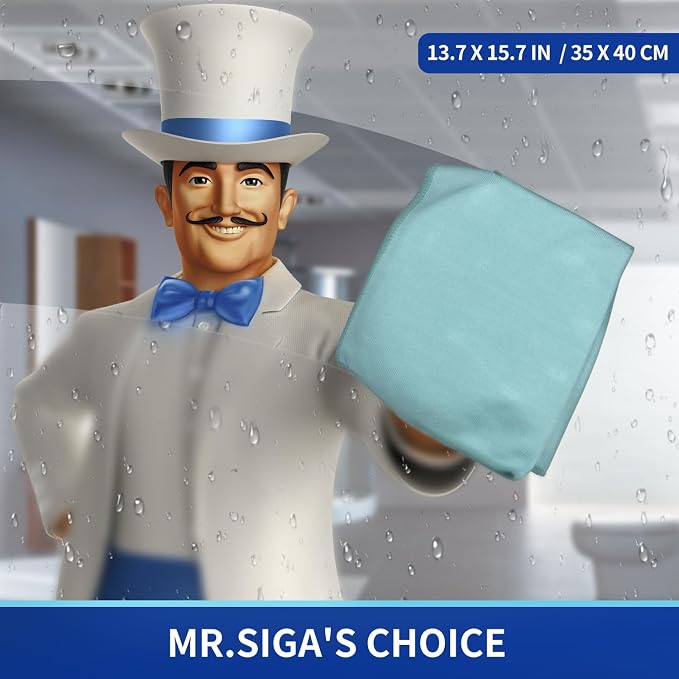 MR.SIGA Ultra Fine Microfiber Cloths for Glass, Window, Mirror, Pack of 6 | Lint free window cleaning cloths, ultra fine microfiber polishing cloths, 35 x 40 cm(13.8 x 15.7 inch)