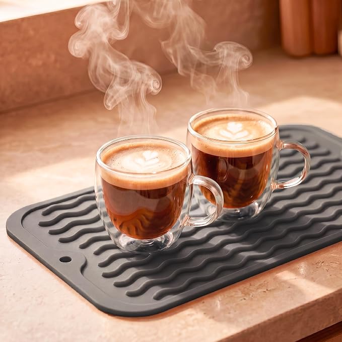 MicoYang Silicone Dish Drying Mat for Multiple Usage,Easy clean,Eco-friendly,Heat-resistant Silicone Mat for Kitchen Counter or Sink,Refrigerator or Drawer Liner Grey S 12 inches x 6 inches