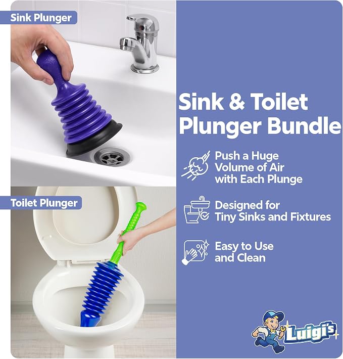 Luigi's Toilet & Sink Plunger Set - Blue