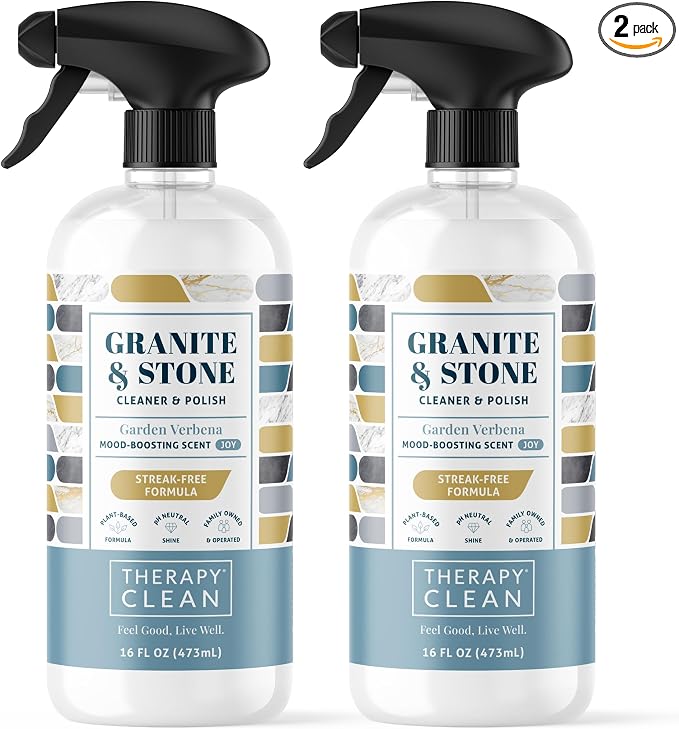 Therapy Granite & Stone Cleaner and Polish - Marble & Quartz (2 Pack) | Safe for granite, marble, quartz, quartzite & sealed stone countertops. Two 16oz bottles. Streak-free, non-toxic formula.