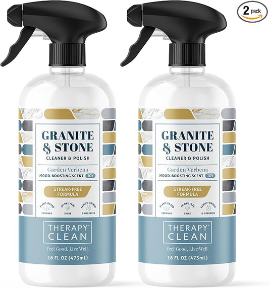 Therapy Granite & Stone Cleaner and Polish - Marble & Quartz (2 Pack) | Safe for granite, marble, quartz, quartzite & sealed stone countertops. Two 16oz bottles. Streak-free, non-toxic formula.