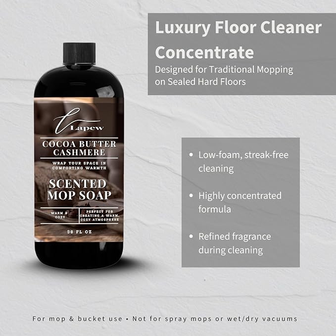 Lapew Cocoa Butter Cashmere Scented Mop Soap - Luxury Floor Cleaner Concentrate for Mopping Tile, Laminate, Vinyl & Hardwood | Streak-Free, Low-Foam | 36 oz