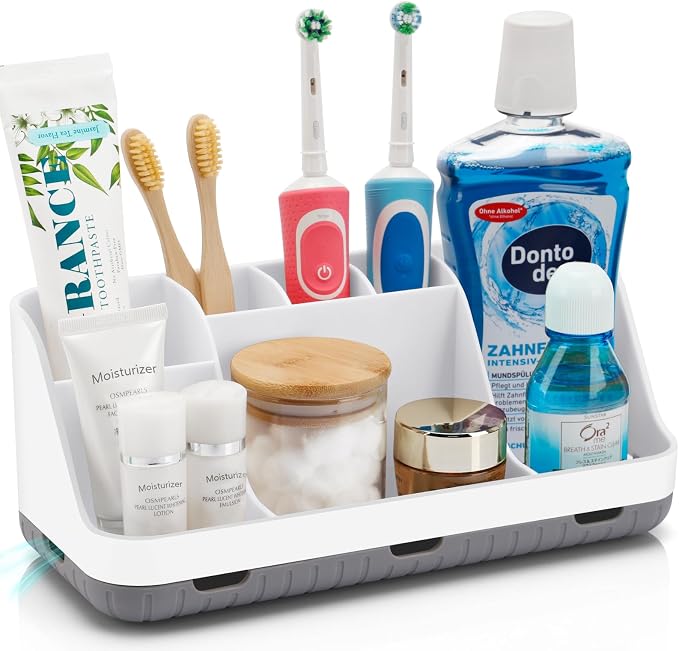 GFWARE Toothbrush Holders for Bathrooms Countertop Organizer - Kids Electric Toothbrush and Toothpaste Holder Detachable 7 Slots Tooth Brush Organization Bathroom Accessories Storage Vanity, White