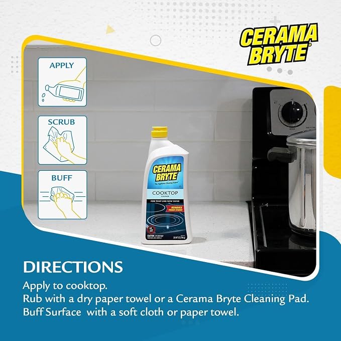 Cerama Bryte Cooktop Cleaner for Glass-Ceramic Surfaces, 18 oz, 2 Pack