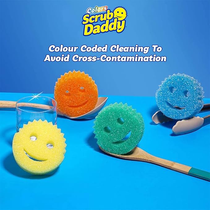 Scrub Daddy Colors Kitchen Sponges, Dish Sponges for Washing Up, Texture Changing Washing Up Sponge, Non Scratch Dish Scrubber, Odour Resistant Bathroom Cleaning Products, Dishwasher Safe, Pack of 2