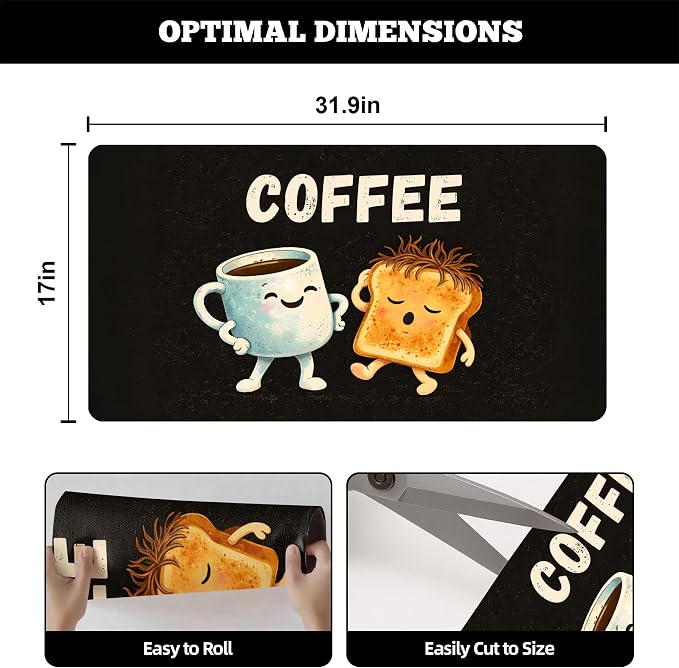 Dish Drying Mat Large Coffee Mat Absorbent Drying Mat for Kitchen Counter Coffee Bar Accessories 32"x 17", Coffee and Bread 2