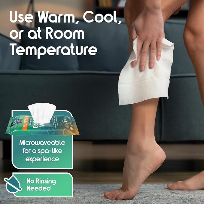 Inspire Ultra Thick Rinse-Free Bath Towels | Shower Towels - Flush-Free Wet Wipes with Aloe | Thick Strong Extra Large Towel for Adults | Body Wipes for Adults Bathing