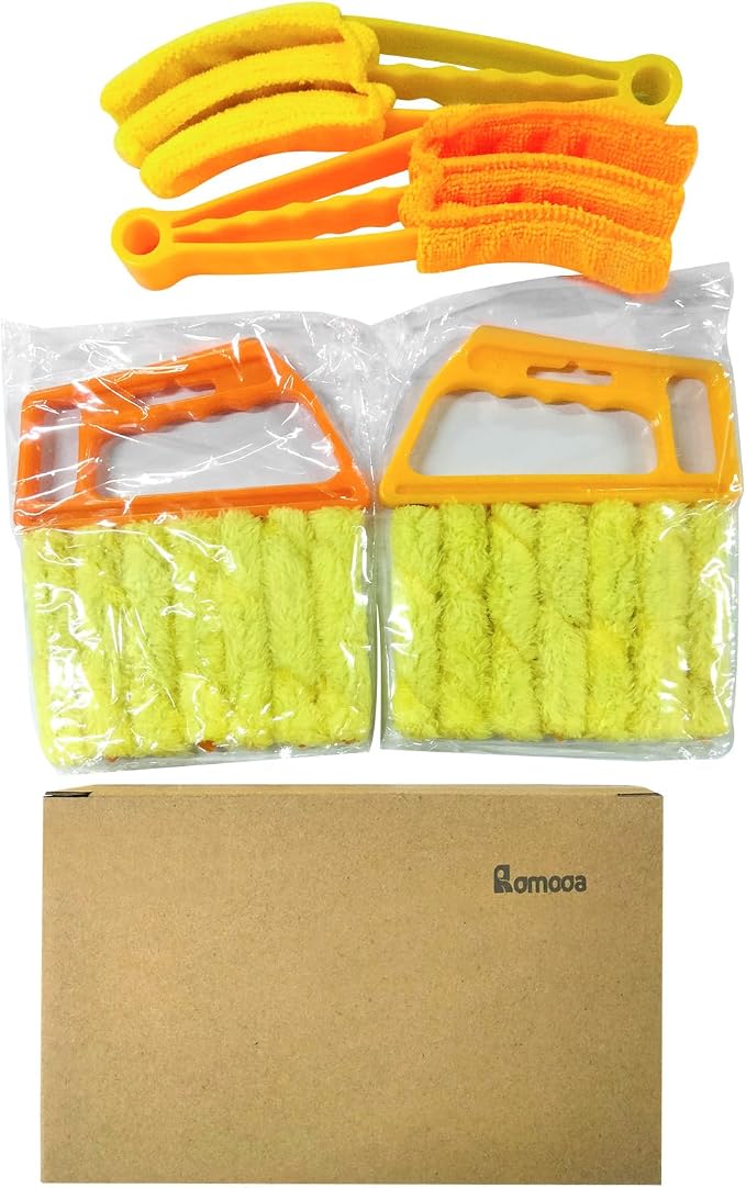 4 Pcs Window Venetian Blind Cleaner Duster Tool 7 Finger Blind Rush and Shutter Cleaner Brush Hand-held Window Shutter Air Conditioner Duster for Dirt(Yellow, Orange)