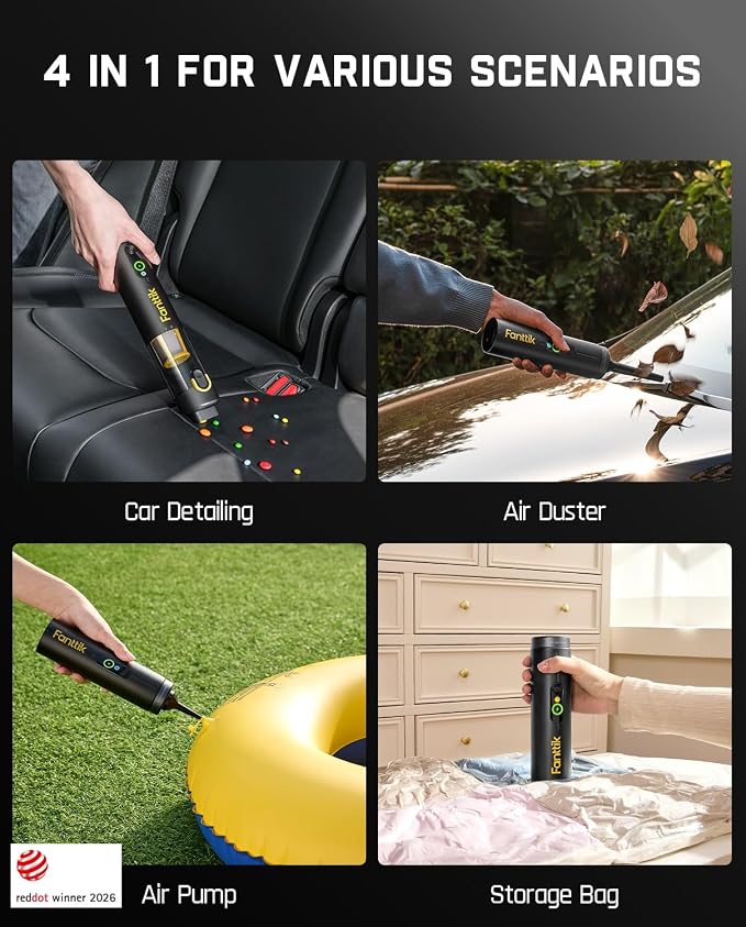 Fanttik Slim V10 APEX Cordless Car Vacuum, 4-in-1 Portable Mini Handheld Vac, 19kPa Suction Power, Upgraded Smart Digital Display, 2 Suction Modes for Small Jobs, Car, Office Desk, Keyboards (Black)