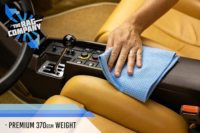 The Rag Company - Standard Waffle Weave Towels, Microfiber Detailing, Window/Glass and Drying, Wax & Polish, Lint-Free, Streak-Free, 370gsm, 16in x 16in, Light Blue (6-Pack)
