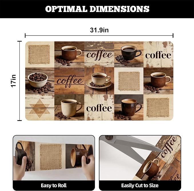 Dish Drying Mat Large Coffee Mat Absorbent Drying Mat for Kitchen Counter Coffee Bar Accessories 32"x 17", Retro Wood Grain Collage