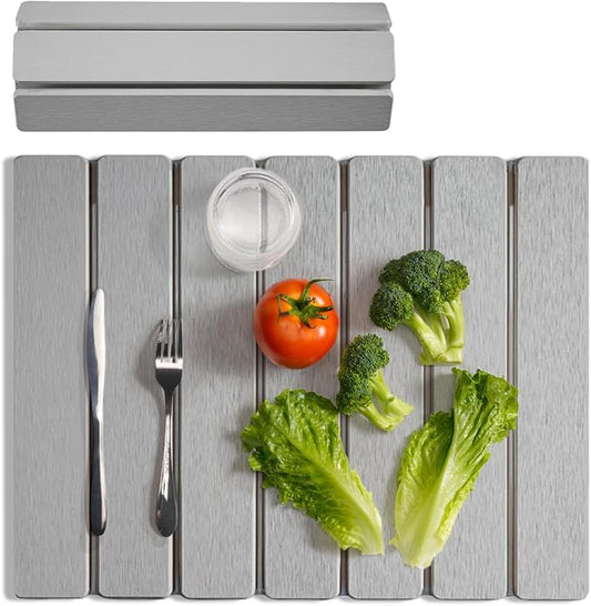 Meowoo Stone Drying Mat for Kitchen Counter, 15.7"x11.8" Foldable Diatomaceous Earth Mat, Super Absorbent, Quick-Dry Bath & Kitchen Pad for Dishes, Cups, Non-Slip, Fit Any Countertop - Light Gray