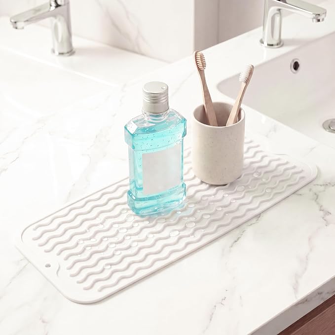 MicoYang Silicone Dish Drying Mat for Multiple Usage,Easy clean,Eco-friendly,Heat-resistant Silicone Mat for Kitchen Counter,Sink,Bar,Bottle,or Cup White M 17 inches x 6 inches