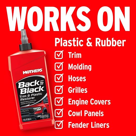 Mothers Back-to-Black Trim & Plastic Restorer, 12 oz. (06112) | Removes Oxidation, Dirt & Wax Residue – Restores Faded Trim & Provides Long-Lasting Protection