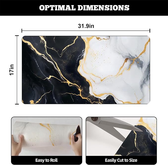 Dish Drying Mat Large Coffee Mat Absorbent Drying Mat for Kitchen Counter Coffee Bar Accessories 32"x 17", White Gold Marble