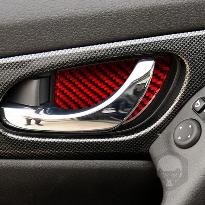 Red Real Carbon Fiber Trim for Nissan Rogue Accessories | for 2014-2020 / Rogue Sport 2017-2022 Inner Door Bowl Cover Sticker Interior Thick Overlay Decal