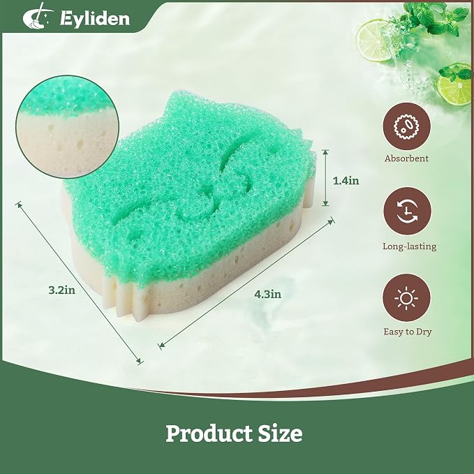 Eyliden 6 Pack Scrub Sponge, Dual-Sided, Smart-Temp Firmness, Dish Scrubber | Non-Scratch, Multi-Surface Safe Cleaning Sponges for Kitchen, Bathroom, Dish Scrubbing, Cute Cat Smile Design