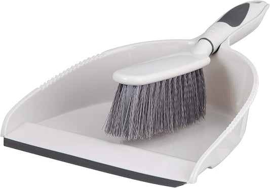 Superio Brush and Dustpan Set, Rubber Edge for Easy Dirt Pickup, Durable Plastic Broom Set with Ergonomic Grip Handle, for Table, Countertop, Desk (1)