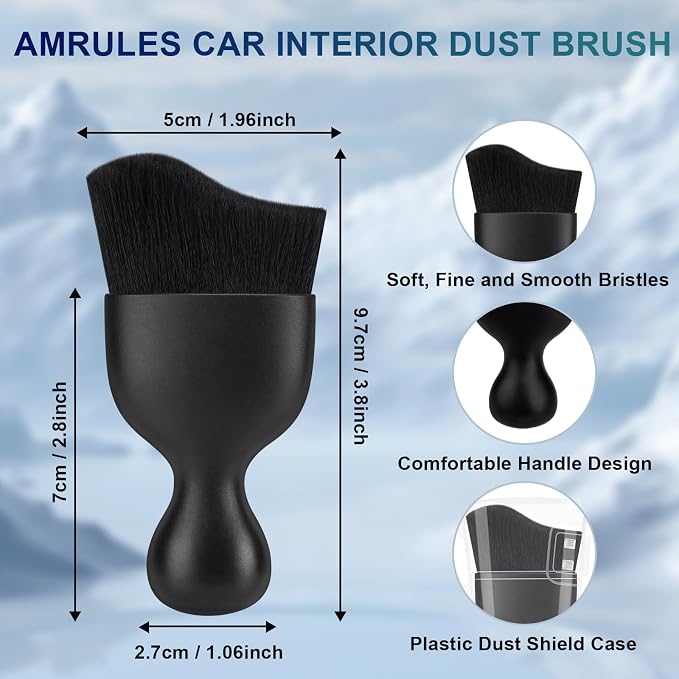 Amrules 2 PCS Car Interior Detailing Brush, Auto Car Dusting Brushes, Soft Bristles Duster Removal Cleaning Tool for Dashboard Interior, Exterior, Skylight, Leather, Dust Brush, Black