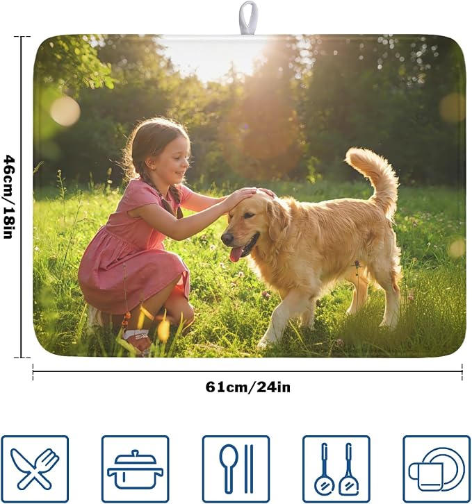Customized Personalized Dish Drying Mat for Kitchen Counter Custom Any Photo Image Logo Text Microfiber Dish Drainer Mat Absorbent Washable Drying Pad 18"x24"