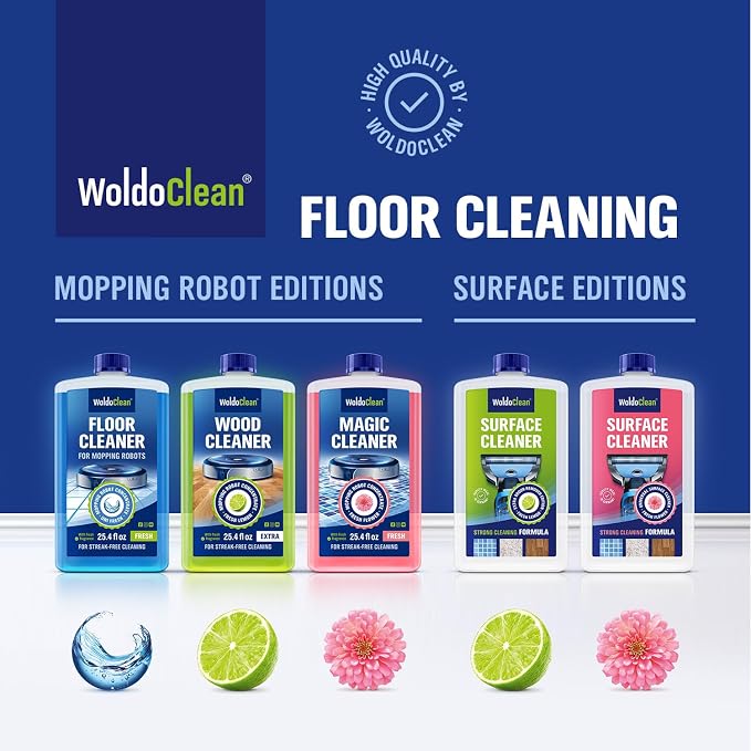 WoldoClean Robot Mop Floor Cleaning Solution 25 oz - Low Foam Concentrate | Compatible with Roborock, Dreame, Roomba, Tineco, Shark, Eufy, Ecovacs