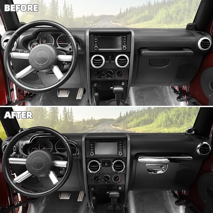 14PCS Full Set Interior Trim Kit for 2007-2010 Jeep Wrangler JK JKU,Air Outlets A Pillar Speaker Glove Box Handle Dashboard Cover Trim(Chrome)