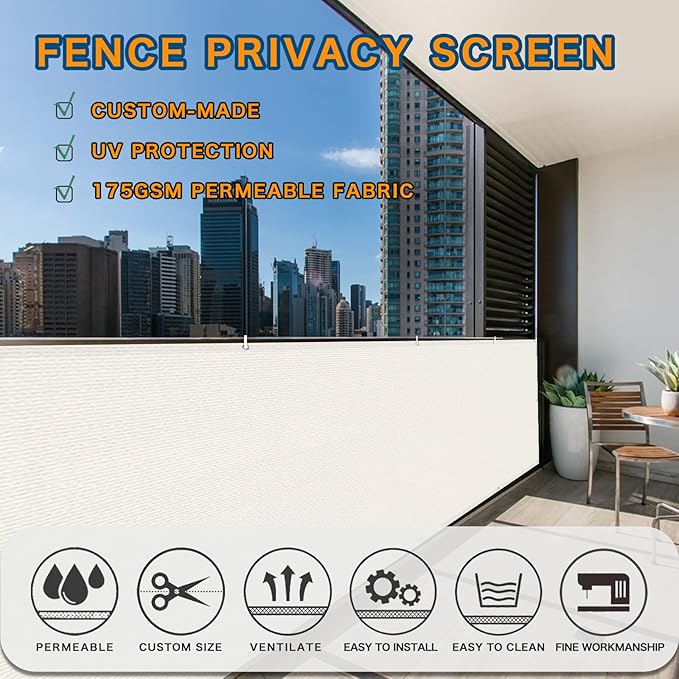 LOVE STORY 3' x 16' Balcony Privacy Screen Cover for Apartment, White | HDPE Fabric, 95% UV Block, Fence Cover for Patio Deck, Railing Screen for Porch, Privacy Protective, Custom Size Available