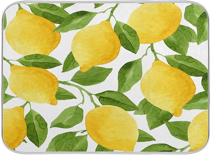 Lemon Yellow Tree Dish Drying Mat for Kitchen, Absorbent Microfiber Drying Pad Dish Mat, 24" X 18"