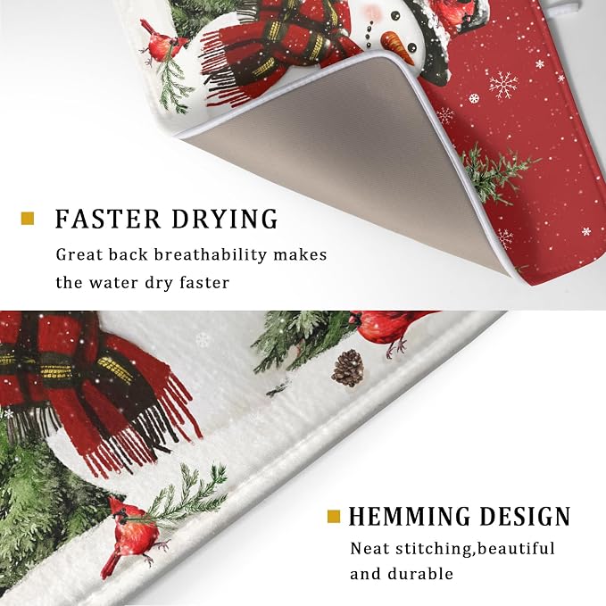 Christmas Dish Drying Mat for Kitchen Counter Snowman Green Christmas Tree Microfiber Absorbent Dish Draining Reusable Washable Foldable Extra Large 18"x24"