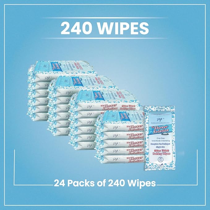 Shower Solutions - Adult Bathing Wipes, Extra Large and Extra Thick, 240 Wipes Bulk Pack