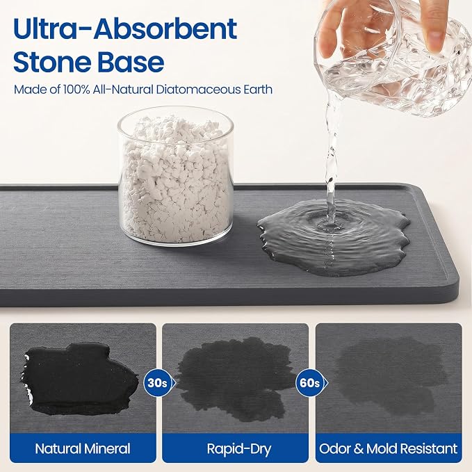 Extra Large Kitchen Sink Caddy Organizer, Stainless Steel Sponge Holder for Kitchen Sink with Brush Holder, Diatomite Stone Sink Tray for Soap Dispenser, Sponge, Bathroom Countertop Organizer, Silver