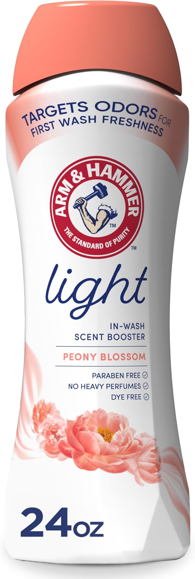 ARM & HAMMER Light Laundry Scent Booster, Peony Blossom Scent, 24 Oz | In-Wash Laundry Fragrance, No Heavy Perfumes, No Dyes, No Parabens, Laundry Additive